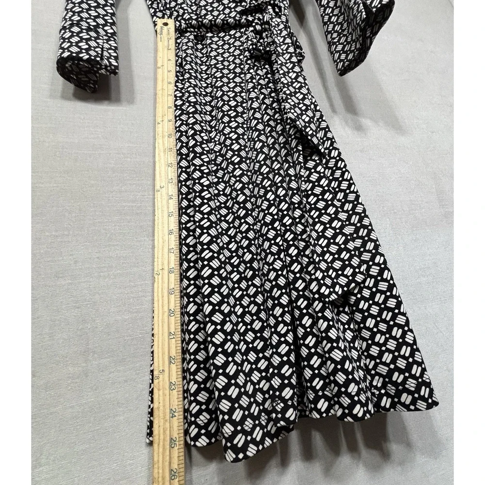 Worthington Womens Geometric Print Wrap Dress‎ Medium Long Sleeve Career Classic - Picture 6 of 9